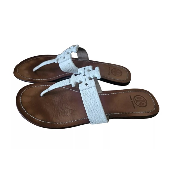 Tory Burch Tumbled Moore Logo Leather Thong City Flat Sandals - Picture 3 of 6